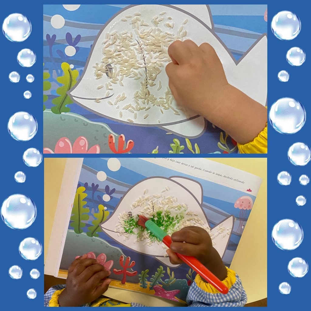 Exploramos texturas y colores con arroz y pintura