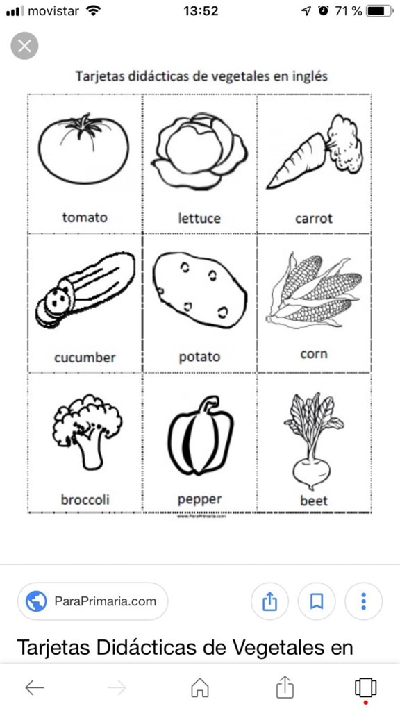 Ficha: Vegetales en inglés