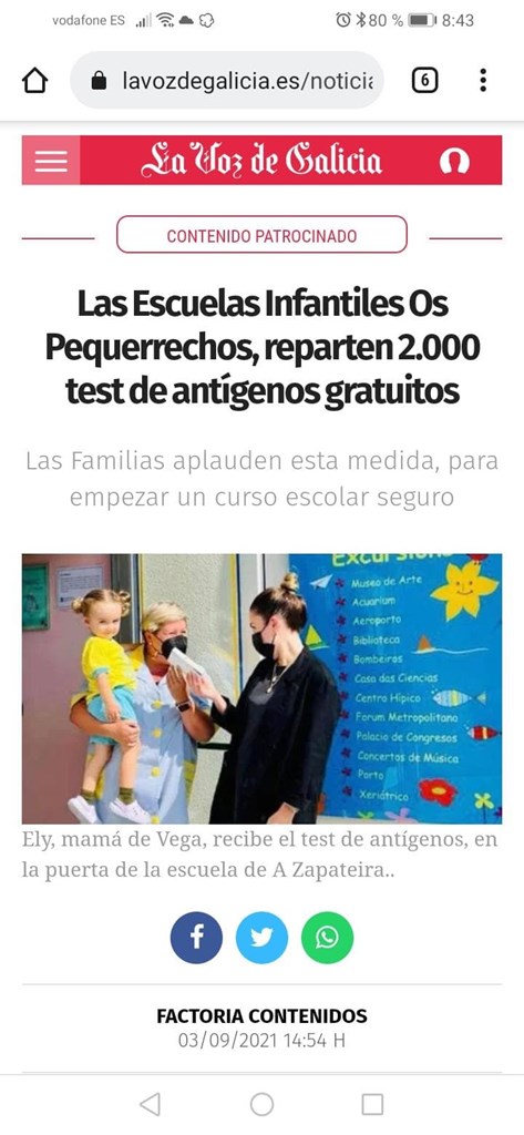 Las Escuela Infantiles Os Pequerrechos reparten 2.000 test de antígenos gratuitos